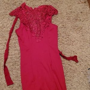 NWOT Red Dress with lace neckline and scoop back